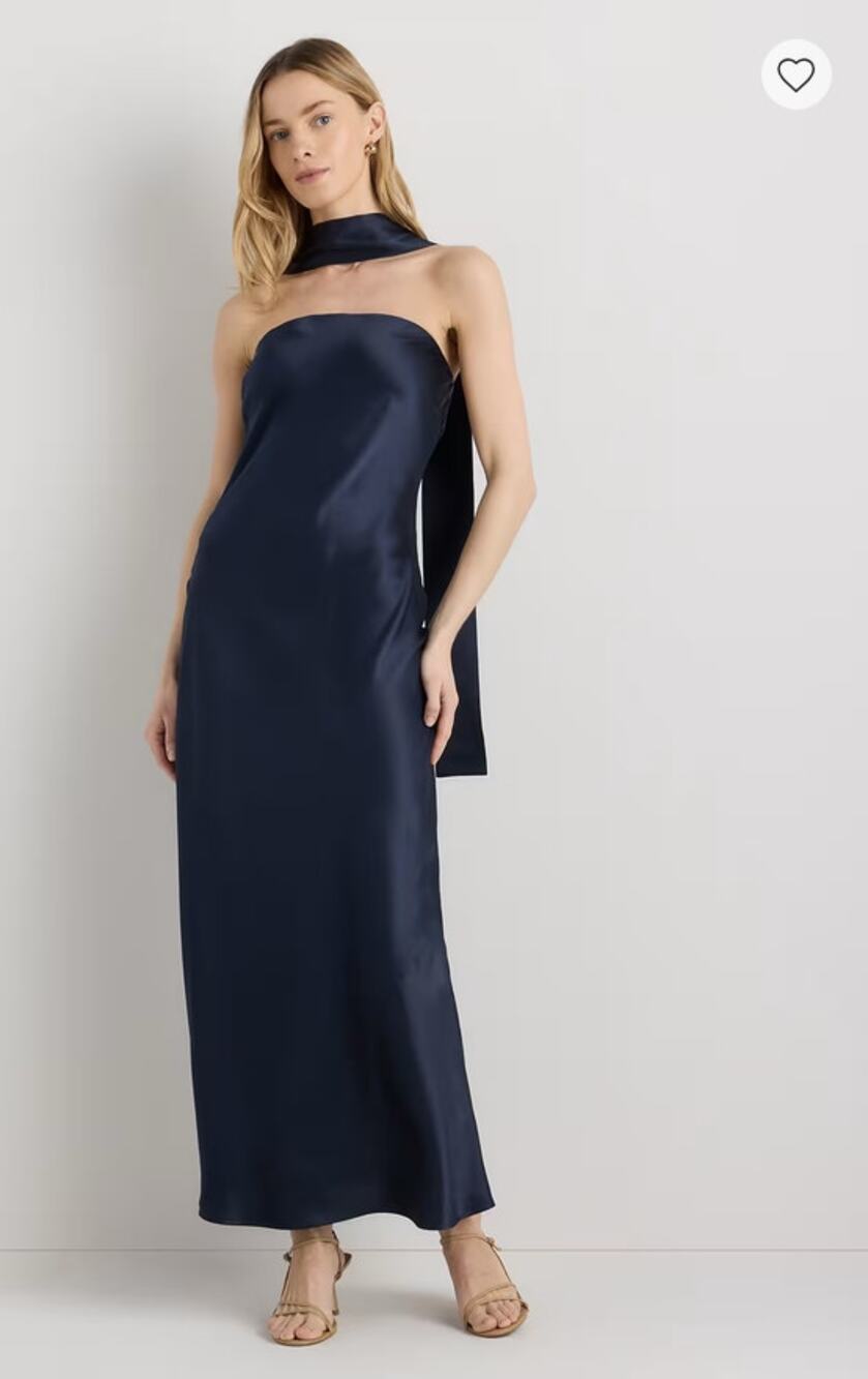 Quince Washable Silk Scarf Maxi Dress Navy Size L NWT